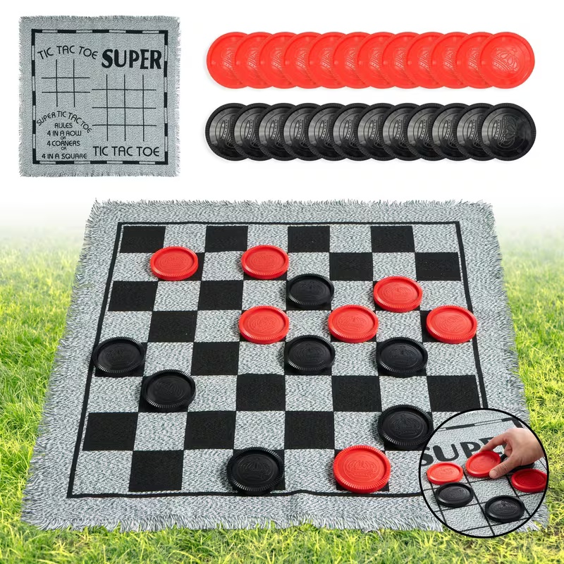 Tic Tac Toe Giant - 3-in-1 Vintage Giant Checkers Toy for