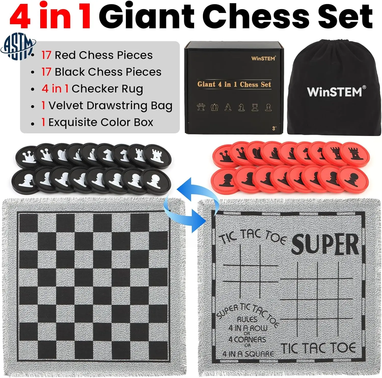 4-in-1 Giant Chess Set, Checke – обзор и цена Tic Tac Toe Giant